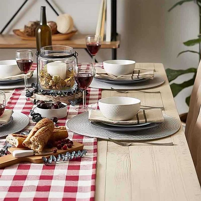 Кръгла плетена подложка за маса – сива, 38 см