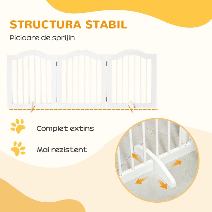 Bariera Caini – 3 Sectiuni Pliabile din Lemn Alb