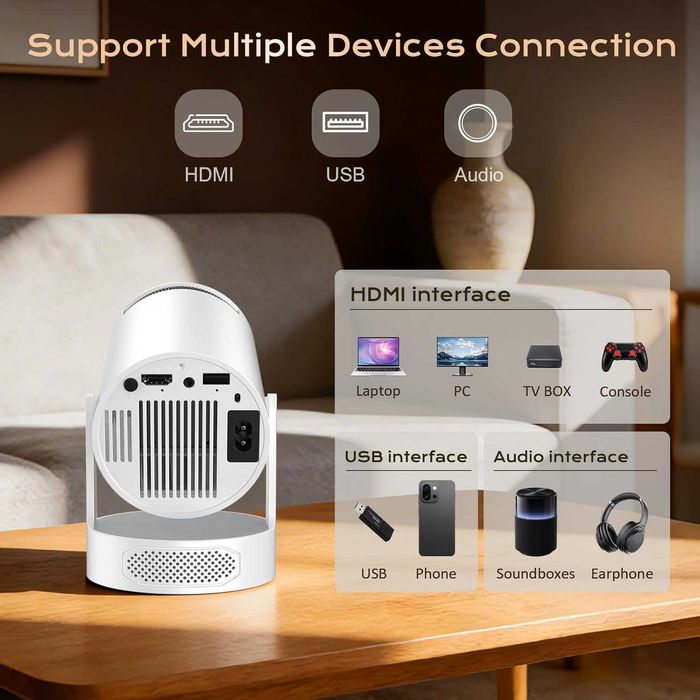 Mini proiector 4K 1080p Full HD, mini proiector portabil cu Android 12.0, Wi-Fi 6, Bluetooth 5.4,  difuzor integrat