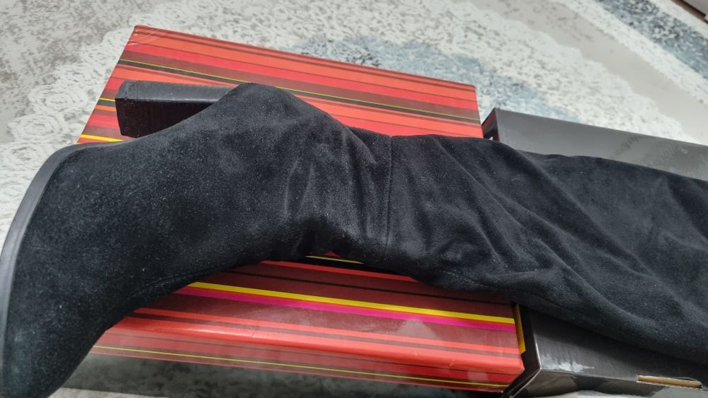 Зимние замшевые женские сапоги-ботфорты