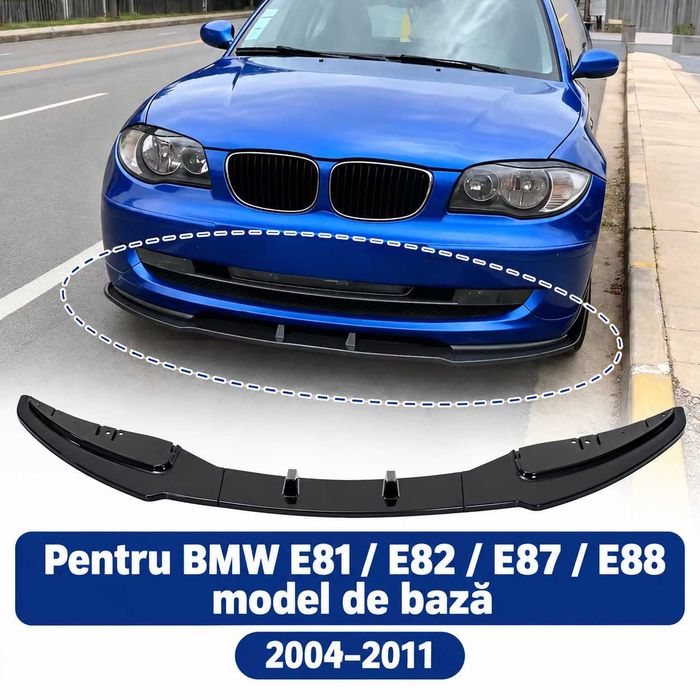 Prelungire Extensie Lip Bara Fata BMW Seria 1 E81 E82 E87 E88, pentru Bara Normala, Negru Lucios