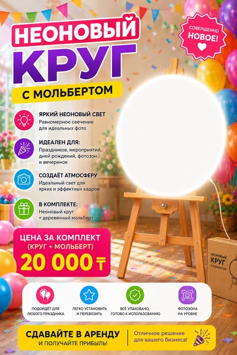 Неоновый круг с деревянным мольбертом — 20 000 ₸
