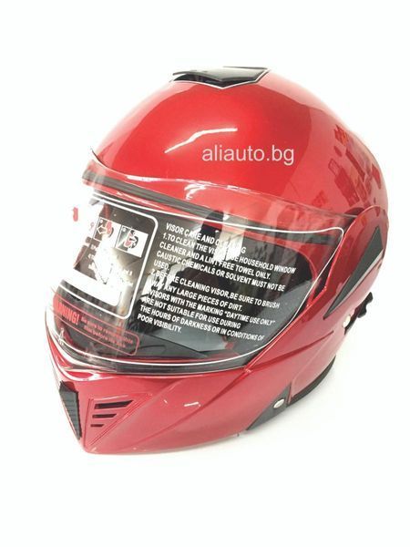 Каска за мотор модуларна с очила червена a16-1