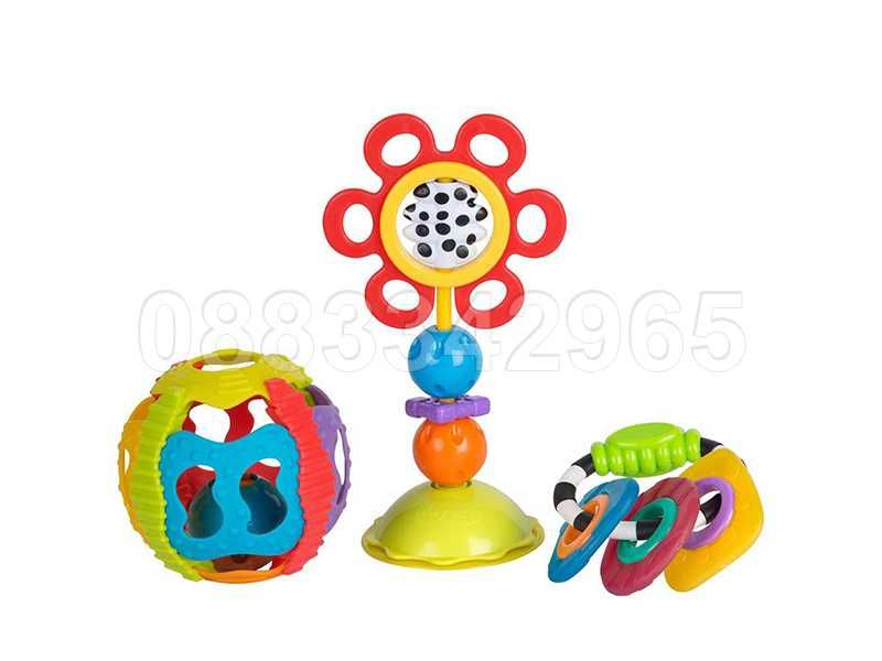 НОВ! Комплект дрънкалки 3 бр Playgro Shake, twist and rattle gift pack