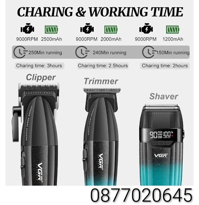 VGR 640 S3 3-в-1 машинка за подстригване за мъже професионален комплет