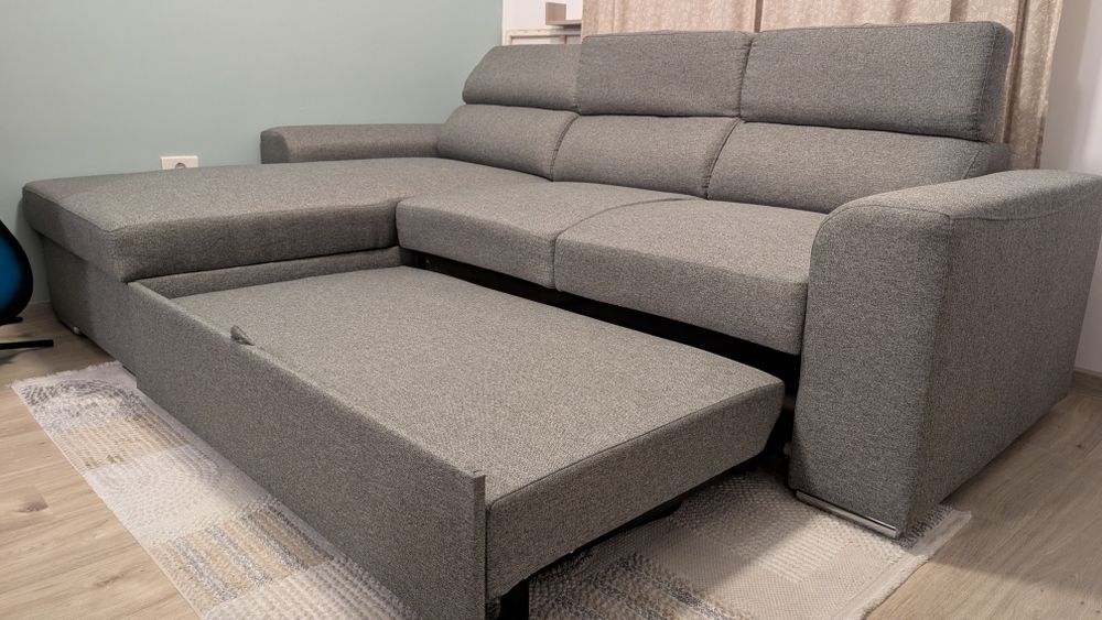 Colțar Extensibil Morgan (Vellea) – Ca Nou, Tetiere Reglabile și Ladă