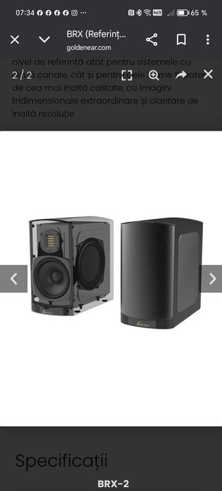 Boxe raft GOLDENEAR BRX (Bookshelf Reference X), 40Hz-35kHz, eficienta