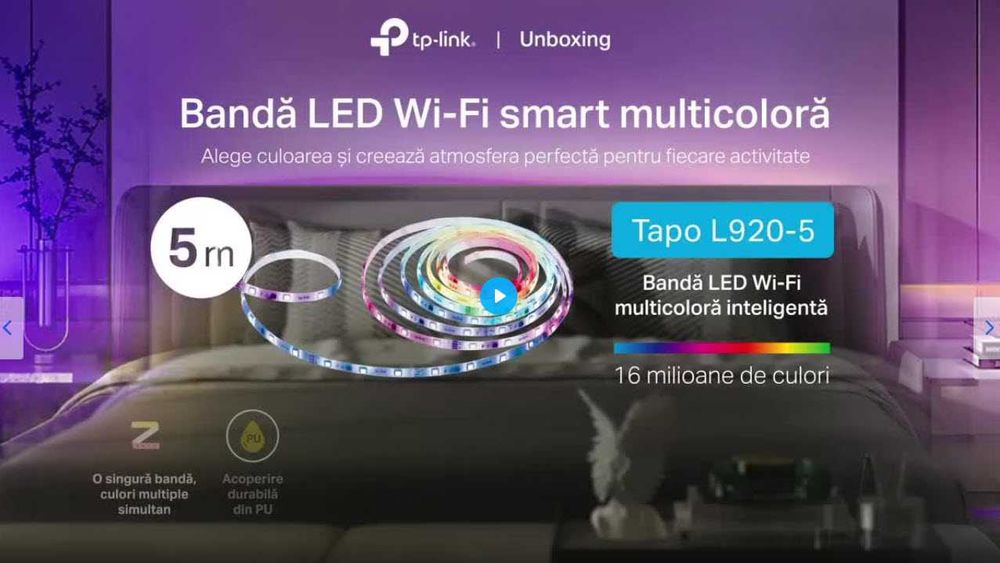 Banda LED RGBIC TP-LINK Tapo L920-5, Wi-Fi, control vocal, sincronizare muzica