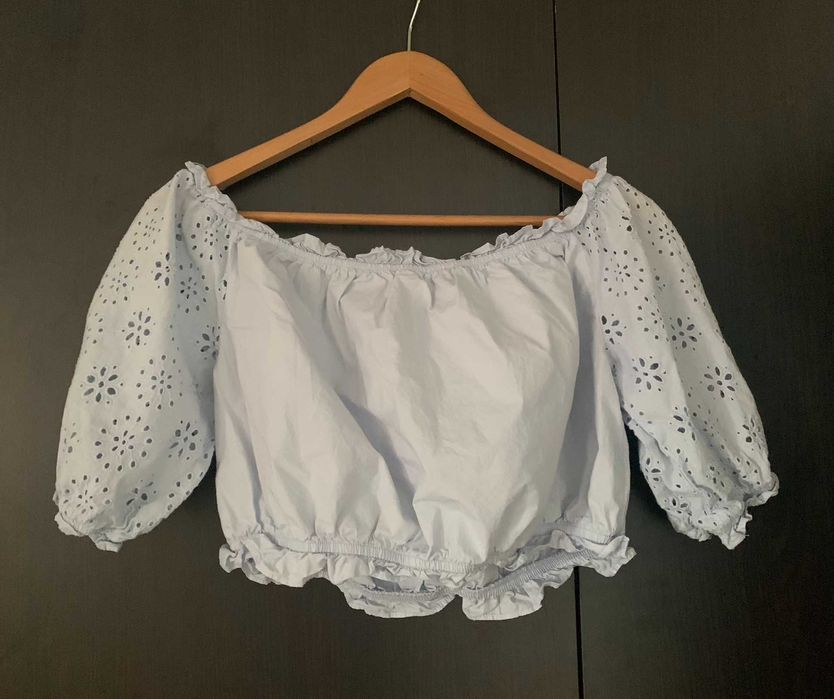 Top galben cu umar gol Zara / Crop top albastru deschis