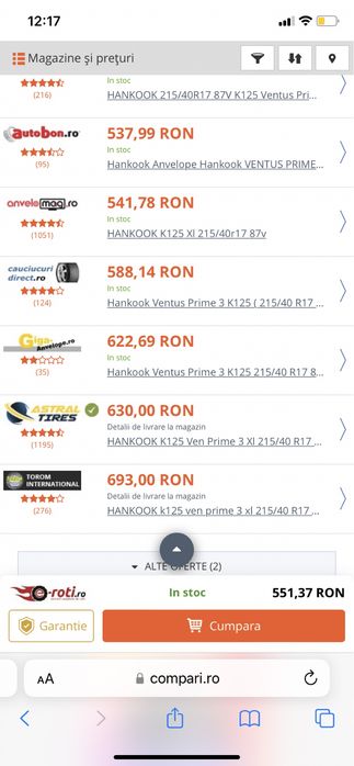 Schimb sau vand Jante 17 cu cauciucuri hankook 215 40 r17