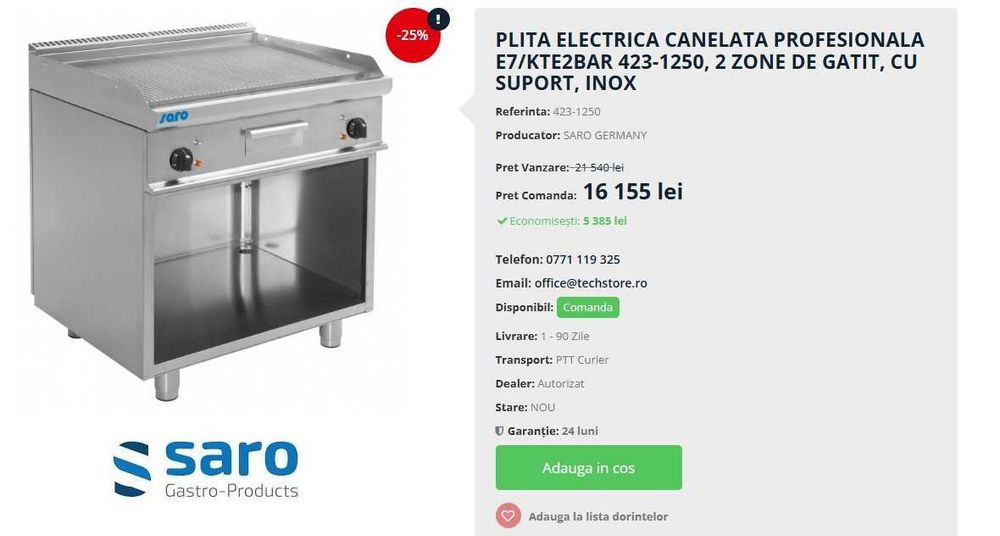 Gratar / plita electrica profesionala striata - 2 zone de gatit - suport inox - linia 700 - Italia - model nou