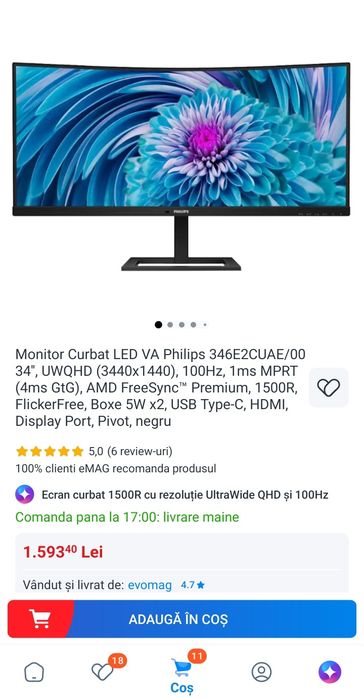 Monitor Philips 346E2CUAE/00, 3440x1440