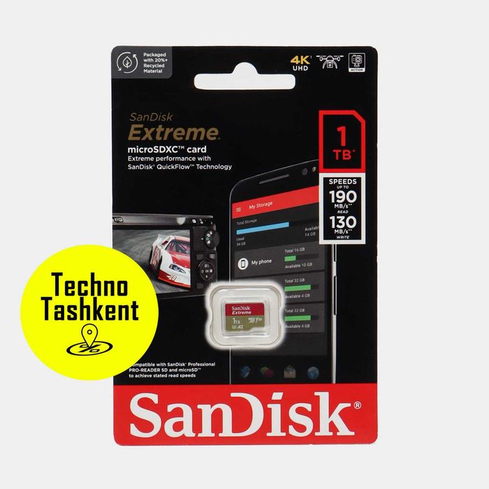 Карта памяти SanDisk Extreme microSDXC 1ТБ, 190Mbit/s A2, V30, 4K, U3
