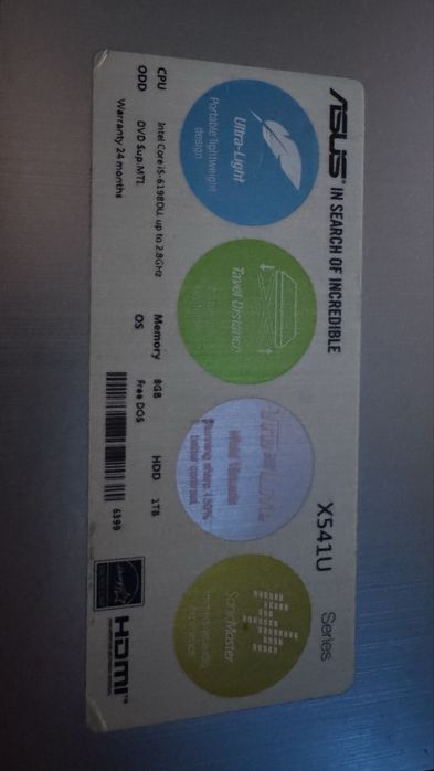 ASUS X541UV i5 / 8GB RAM / 250GB SSD + 1TB HDD / NVIDIA 920MX
