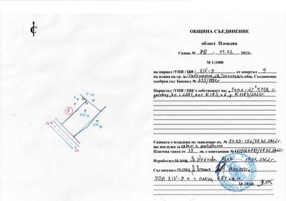 УПИ 1455м2 гр.Съединение квартал Точиларци до трафопост с кладенец сонда за вода