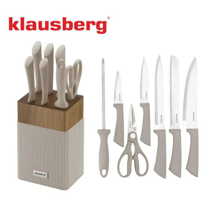 Set de cutite 8 piese, cu bloc de salcam, otel inoxidabil, Klausberg