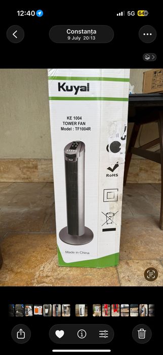 Ventilator tip turn Kuyal, model TF1004R, nou în cutia originală