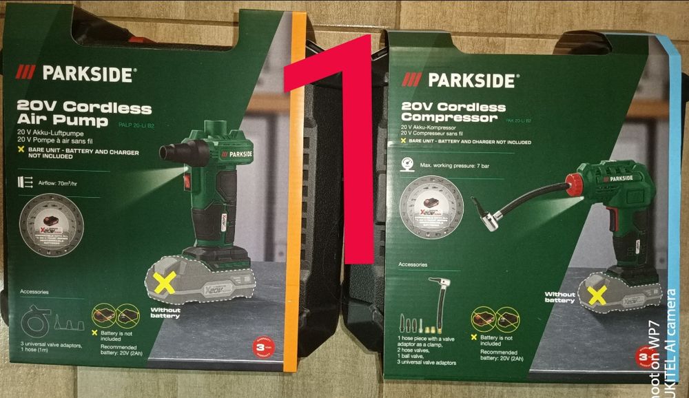 Parkside set compresor digital pompa umflat pe baterie de 20V 4A 8A 2A