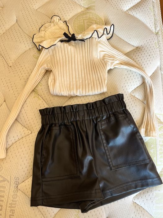 Детска блуза с кожени къси панталони Zara