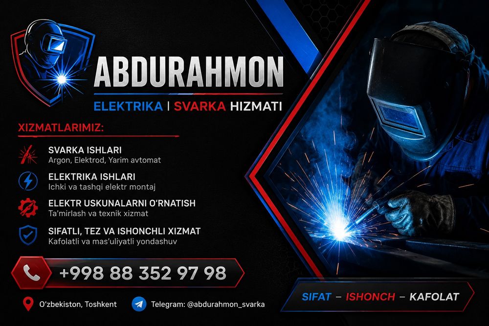 Eliktirik va svarka xizmati toshkent bòylab