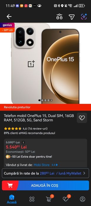 OnePlus 15 16/512GB NOU cu OXYGEN OS
