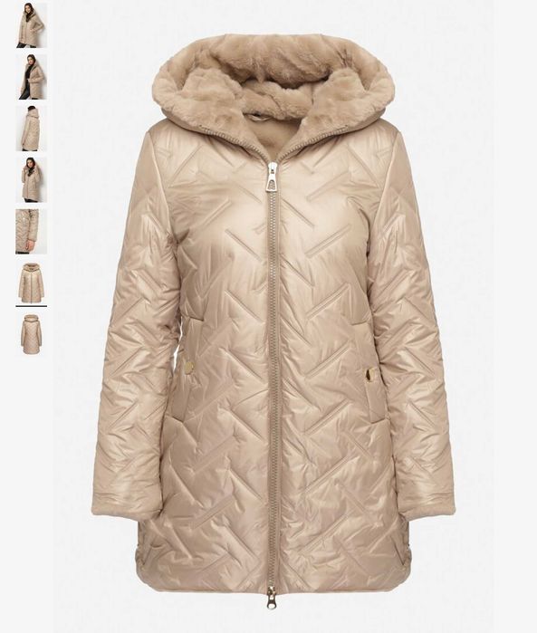 Geaca dama de iarna bej, parka, cu gluga si blanita, S/36, nou