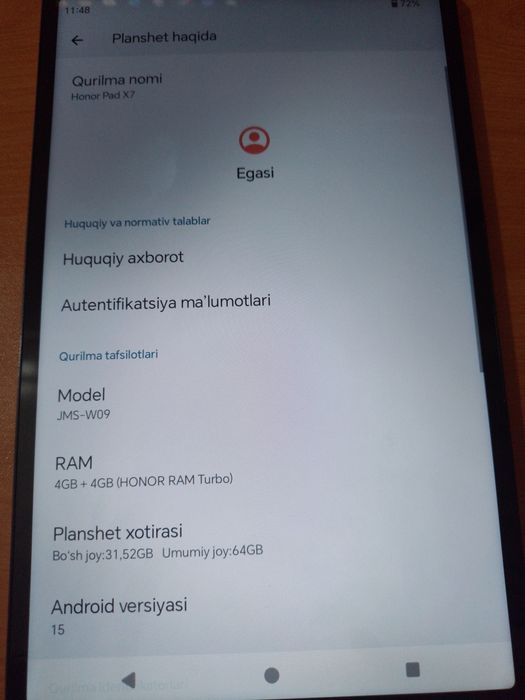Honor Planshet yangi