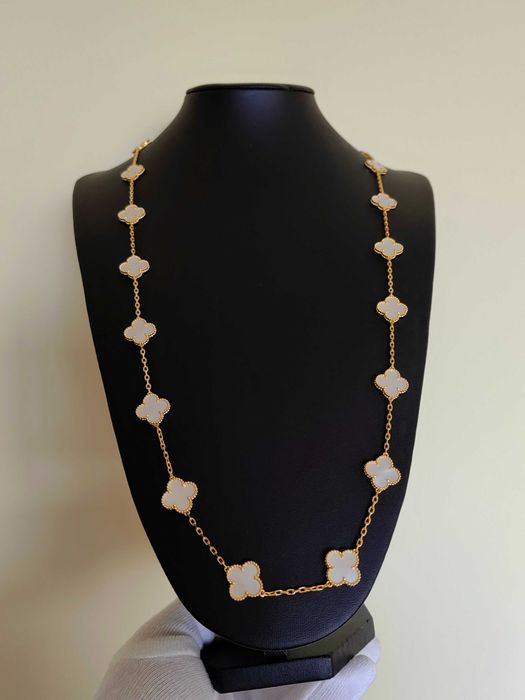 Дълго дамско колие с 20 детелини от бял седеф Van Cleef & Arpels VCA