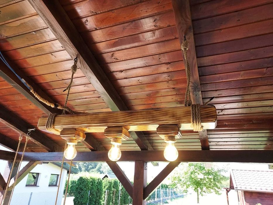 Lampa /lustra din lemn (3 becuri) - model rustic/antichizat