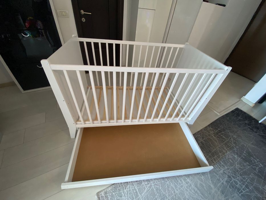 Pătuț pentru copii 120x60 cm, ALB+saltea Kokos integral 120x60x10 cm