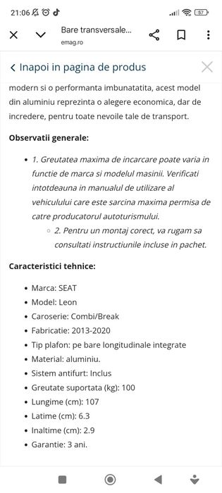 Vând bare transversale Seat Altea și alte mărci cu prinderea aceasta.