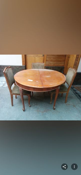 Румынский стол с инкрустацией ,  6 румынских кресел, без реставрации.