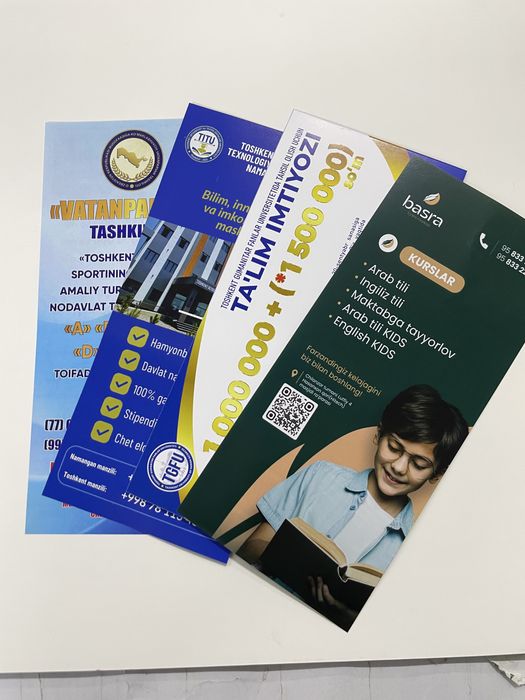 Brendingiz tushirilgan flayer, vizitka, paket, bloknotlqrga buyurtma