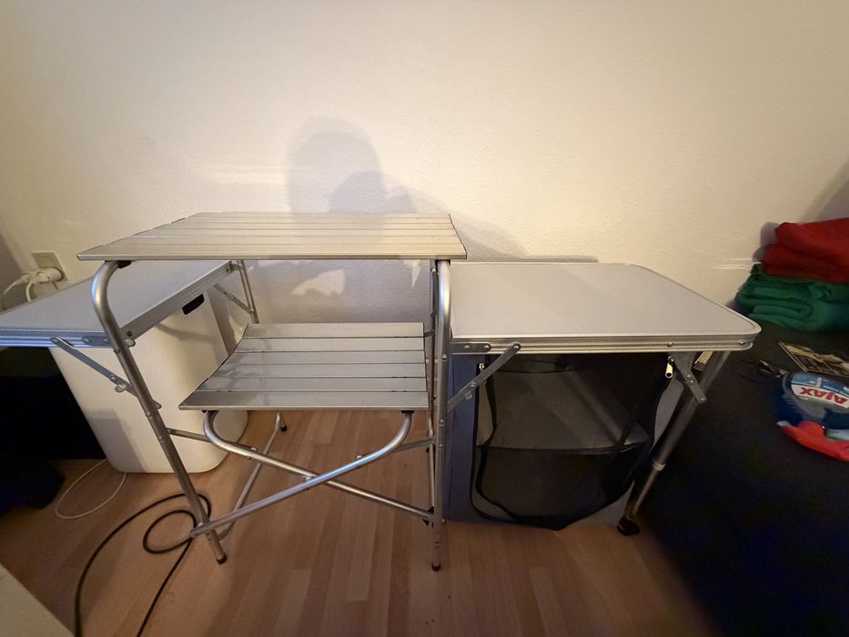 Set camping masă pliabilă cu dulap și grătar