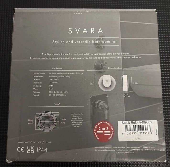 Smart Вентилатор за баня PAX Norte / Vent Axia Svara  Бял/Черен