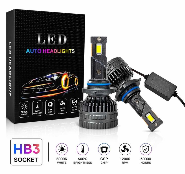 Комплект LED крушки HB4, HB3, H1 или H8 / H9 / H11 12V-24V - 60W, 6500LM, 6000K, CANBUS без грешки
