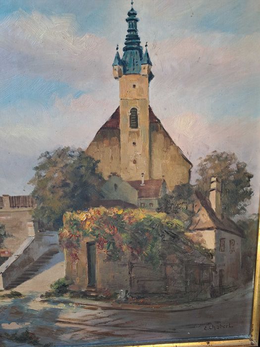 tablou pictura pe pfl semnat Egon Chabert 51/61 cm