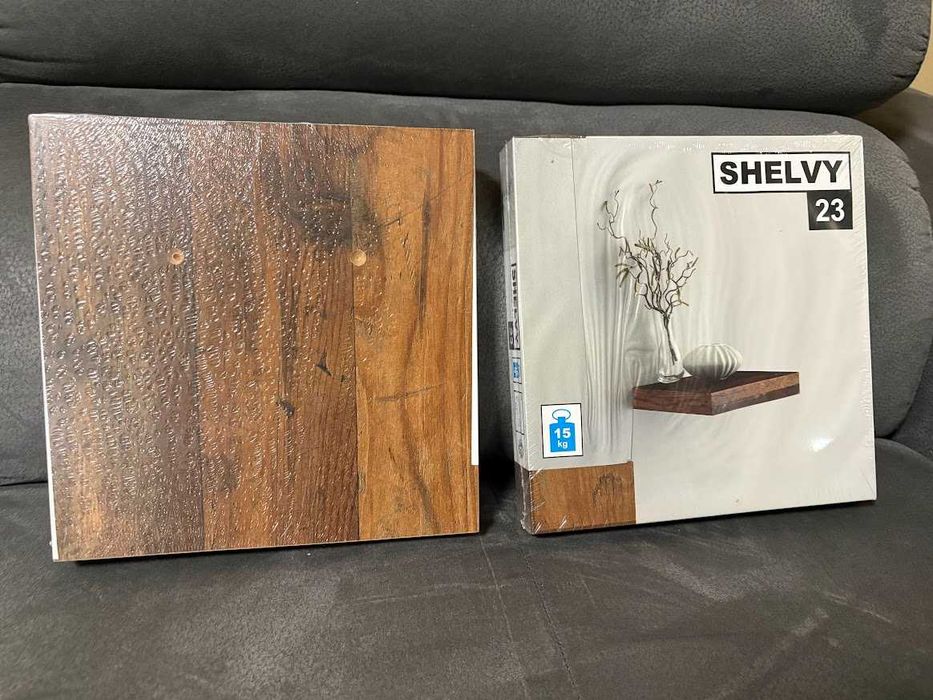 2 бр. НОВИ стенни рафтове SHELVY 23 – тъмно дърво, 23,5 × 23,5 см**