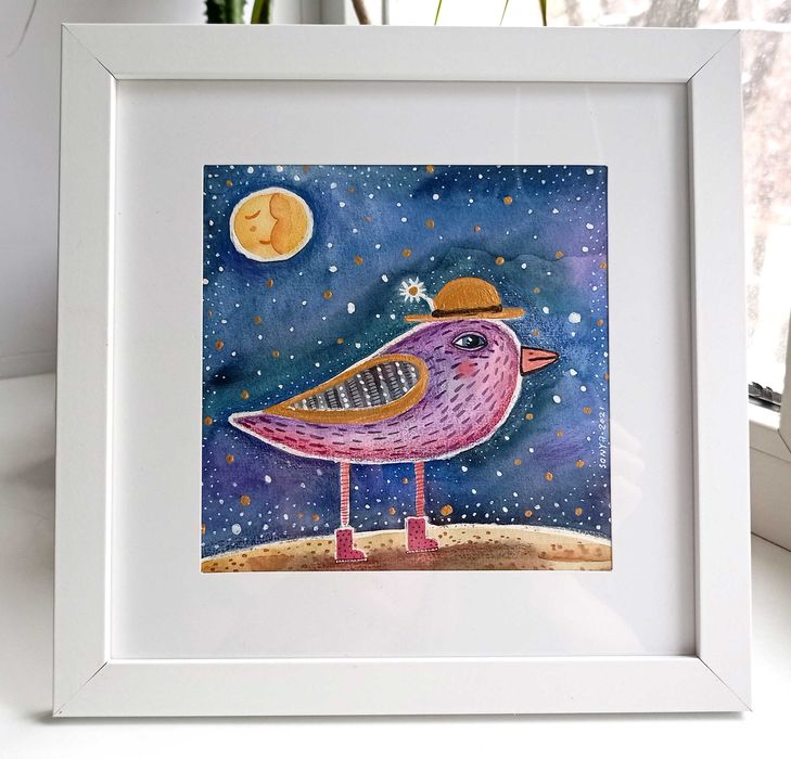 Картина в раме. Акварель, акрил.