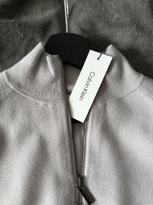 Calvin Klein Milano stitch quarter zip pulovar vascoza gri marimea S
