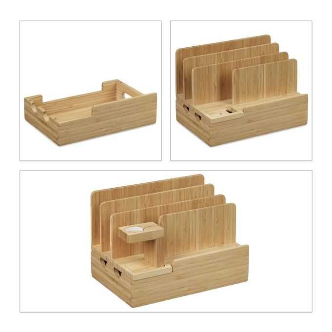 Бамбукова зарядна станция, органайзер за много устройства Relaxdays