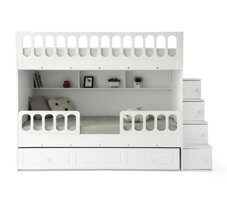 100% MDF Двуетажно детско легло със странични стълби