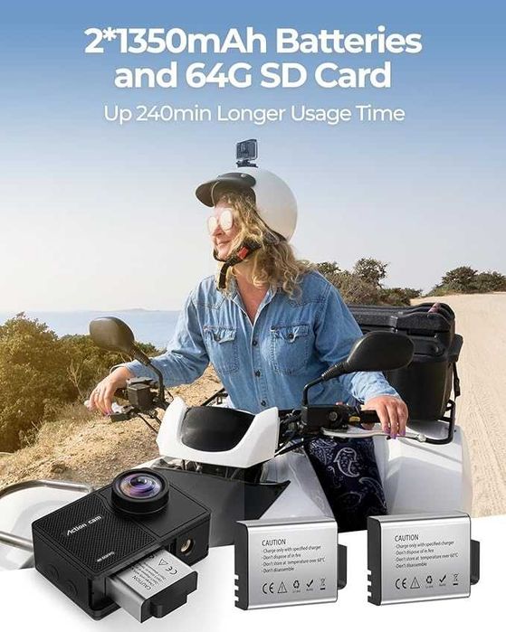 4K 48 MP HD WIFI екшън,подводна камера с 64 GB SD карта с дистанционно