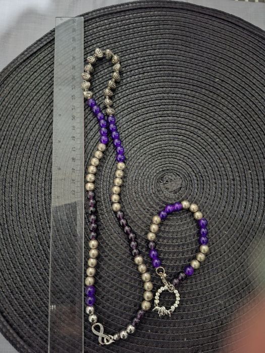 Set ametist colier lungime 26 cm la dublu si bratara 20 cm reglabilabi