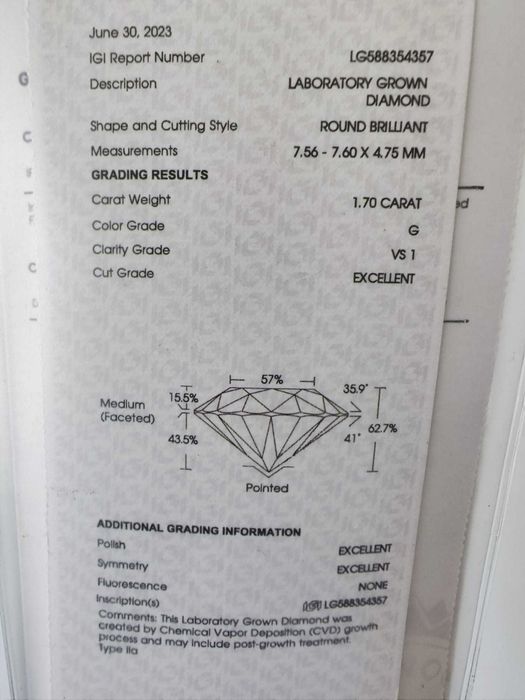 Inel 14k A. Jaffe cu diamnte naturale si  1.70ct lab grown