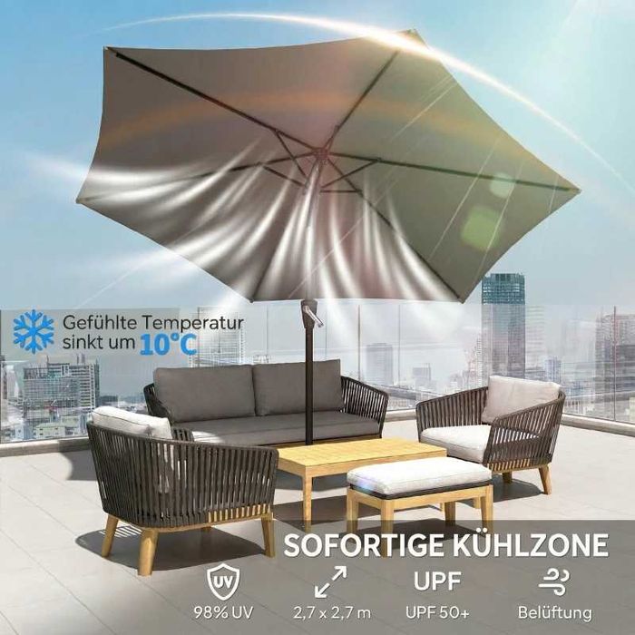 Градински чадър Outsunny 270 см, накланящ се, с манивела