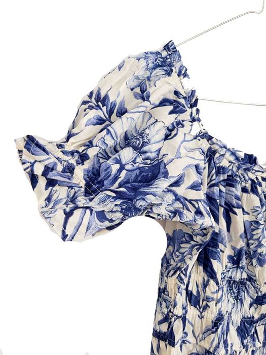 Ефирна дамска рокля синьо-бял флорален принт - размер S