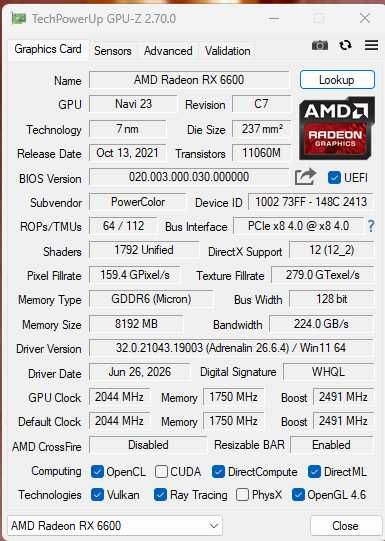 AMD RX 6600 8GB PowerColor Hellhound в отлично състояние