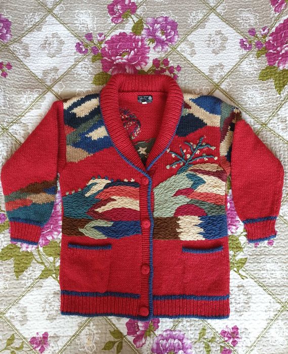 Cardigan lana traditional broderie rosu multicolor Dobrila