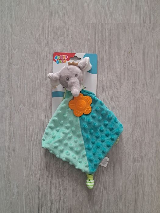 Jucarie mini paturica pentru bebelusi cu elefant cu culori vesele